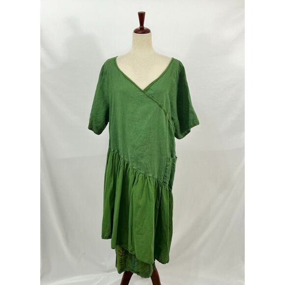 BLUE FISH Sz 1 Layered Green Short Sleeve Dress Linen - Picture 10 of 10